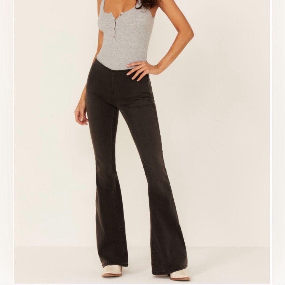 We The Free Penny Pull On Flare Bell Bottom Jeans in Black